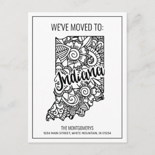 We've Moved To Indiana State Floral Mandala Announcement Postcard
