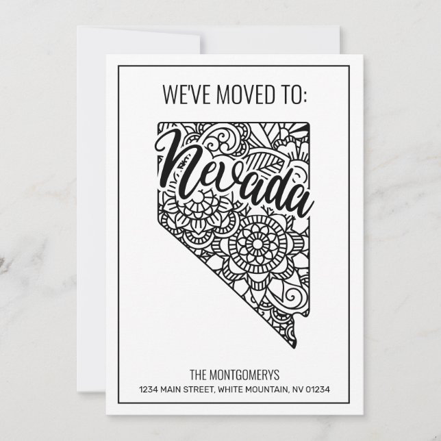 We've Moved To Nevada State Floral Mandala Home Announcement (Front)