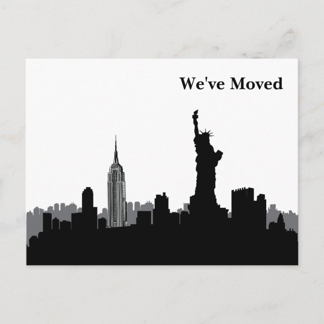 We've Moved to New York City Skyline Black White Announcement Postcard (Front)