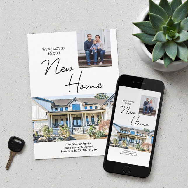 We've moved to our New Home custom photos Announcement (Custom photos "We've moved to our New Home" family moving announcement card.)