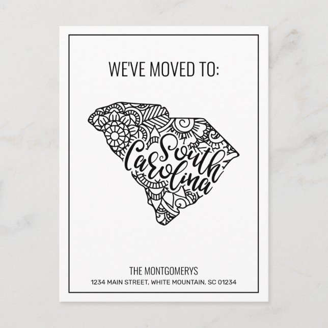 We've Moved To South Carolina State Floral Mandala Announcement Postcard (Front)
