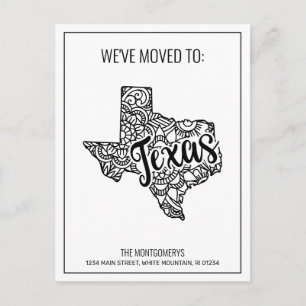 We've Moved To Texas State Floral Mandala Announcement Postcard