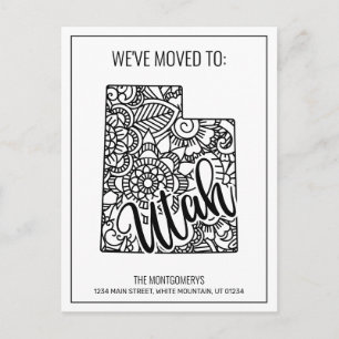 We've Moved To Utah State Floral Mandala Announcement Postcard
