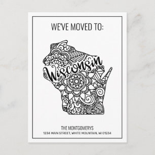 We've Moved To Wisconsin State Floral Mandala Announcement Postcard