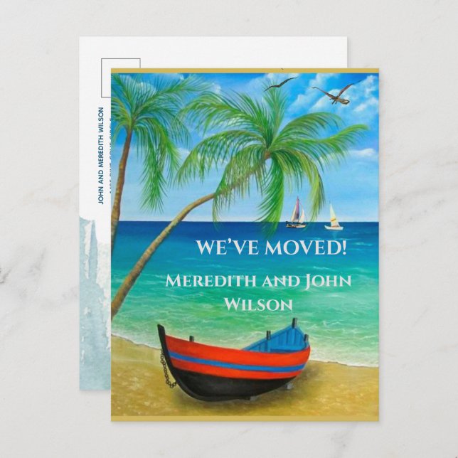 We've Moved Tropical Beach Ocean Palms Move Announcement Postcard (Front/Back)
