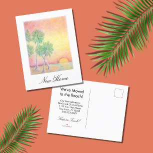 We've Moved Tropical Beach Palm Trees Announcement Postcard
