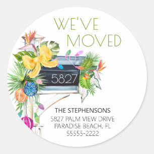 We've Moved Tropical Christmas Return Address Classic Round Sticker