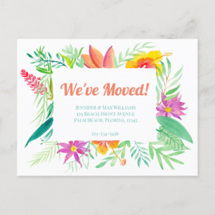 We've Moved! Tropical Floral Frame Announcement Postcard