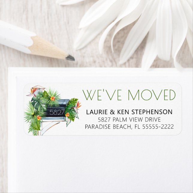 We've Moved Tropical Floral Mailbox Return Address Label (Insitu)