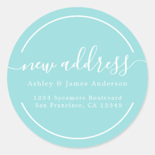 We've Moved Turquoise Blue New Address Classic Round Sticker
