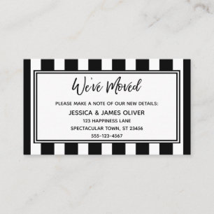 "We've Moved" Vertical Black & White Stripes Business Card