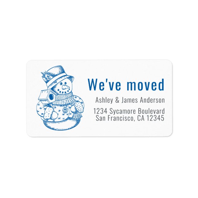 We've Moved Vintage Christmas Snowman New Address Label (Front)