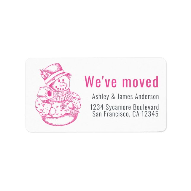 We've Moved Vintage Christmas Snowman New Address  Label (Front)