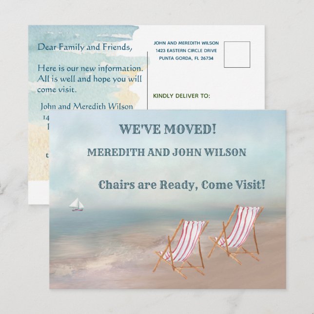 We've Moved Watercolor Beach Move  Announcement Postcard (Front/Back)