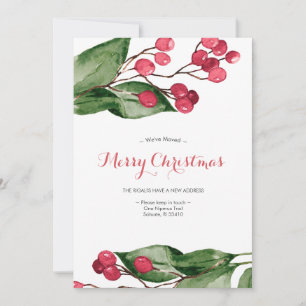 We've Moved Watercolor Botanical Christmas Holiday Card