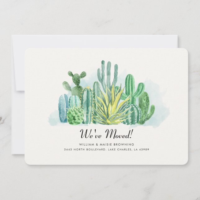 We've Moved Watercolor Cacti Moving Announcement (Front)