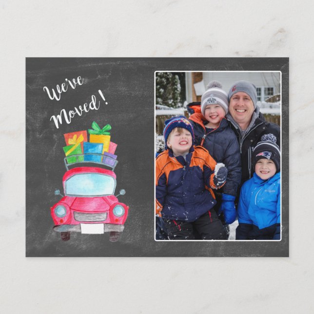 We've Moved watercolor Christmas Car photo card (Front)