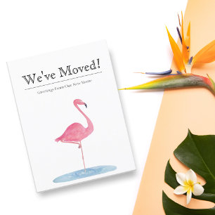 We've Moved Watercolor Flamingo New Address Announcement Postcard