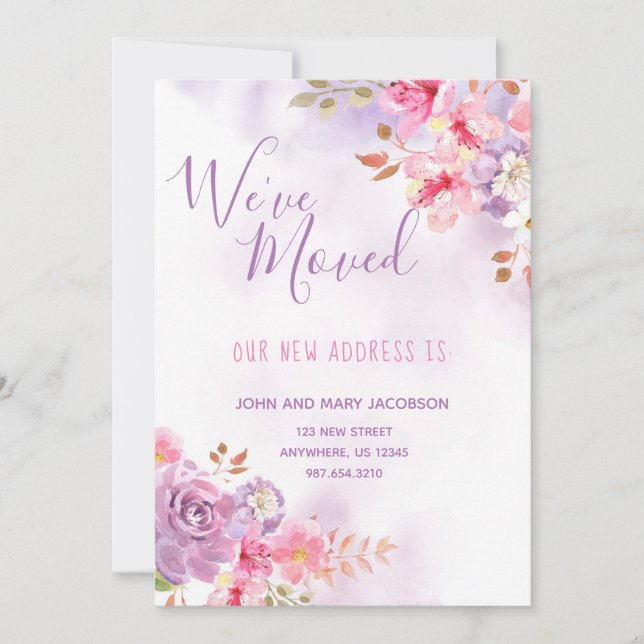 We've Moved Watercolor Floral Invitation (Front)