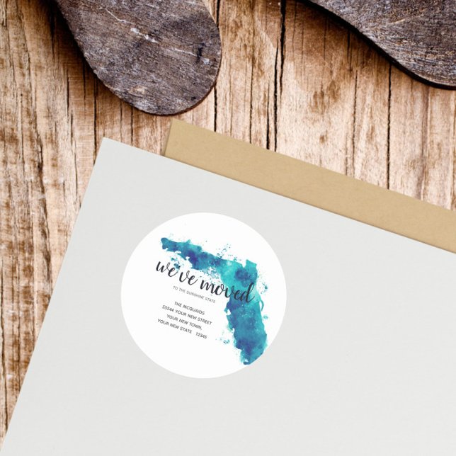 We've Moved Watercolor Florida State  Classic Round Sticker (Florida We've Moved Watercolor Sticker)