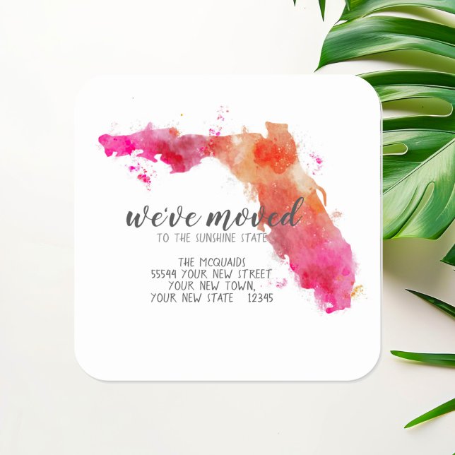 We've Moved Watercolor Florida State Square Sticker (Creator Uploaded)