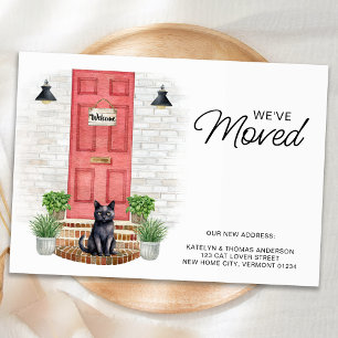 We've Moved Watercolor Front Red Door Cat Moving  Announcement