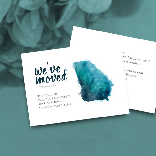 We've Moved Watercolor Georgia Moving Announcement (Watercolor Moving Announcement Card to Georgia State)