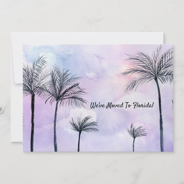 We've Moved Watercolor Palm Trees Sunset Invitation (Front)