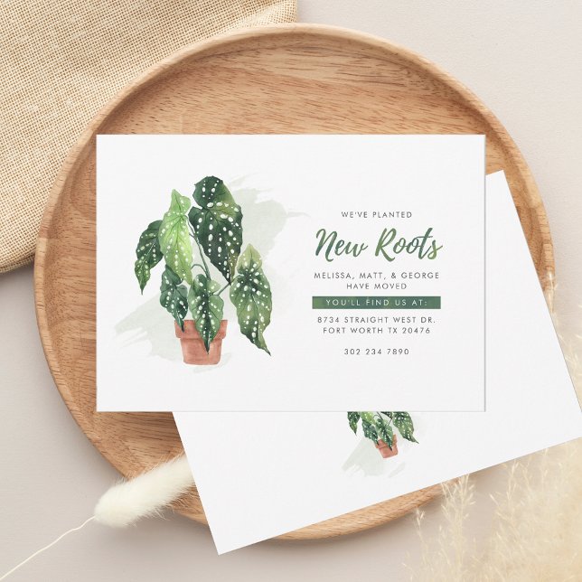 We've Moved Watercolor Plant Botanical Moving Announcement (New Roots Change of Address Watercolor Potted Plant Moving Announcement)