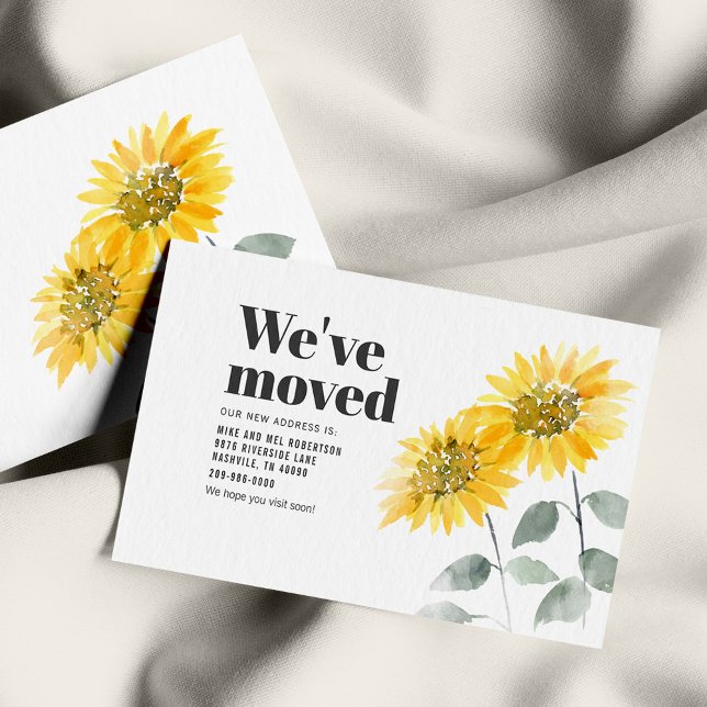 We've Moved Watercolor Sunflower Moving Card (Watercolor Sunflower Floral Family Moving Announcement)