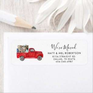 We've Moved Watercolor Vintage Red Truck Moving Return Address Label