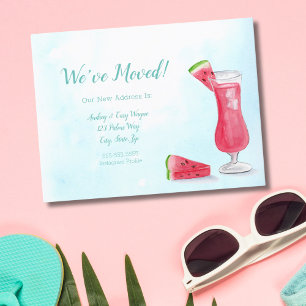 We've Moved Watercolor Watermelon Drink Announcement Postcard