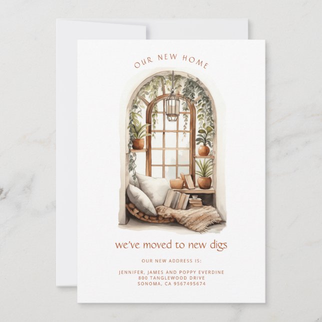 We've Moved Watercolor Window Seat Announcement (Front)