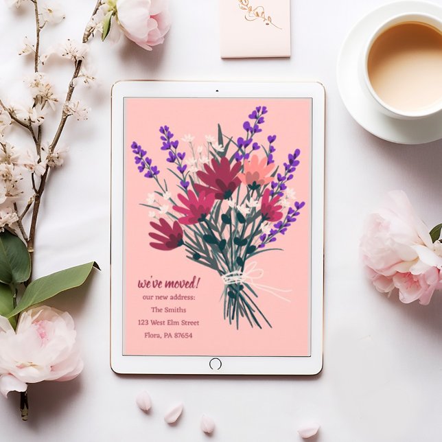We've Moved Wildflower Bouquet New Home Address Invitation (Sweet floral bouquet on this custom digital address announcement, send via email to save postage)