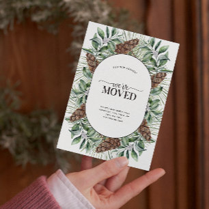 We've Moved Winter Fir Cone Announcement Postcard