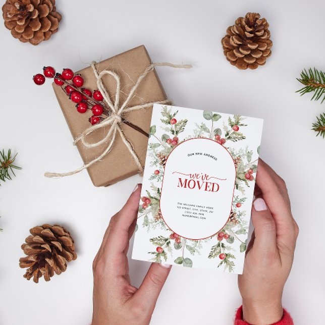 We&#x27;ve Moved Winter Pine Red Berry Announcement Postcard (Celebrate the new beginning with this festive &#x27;We&#x27;ve Moved&quot; postcard!
)