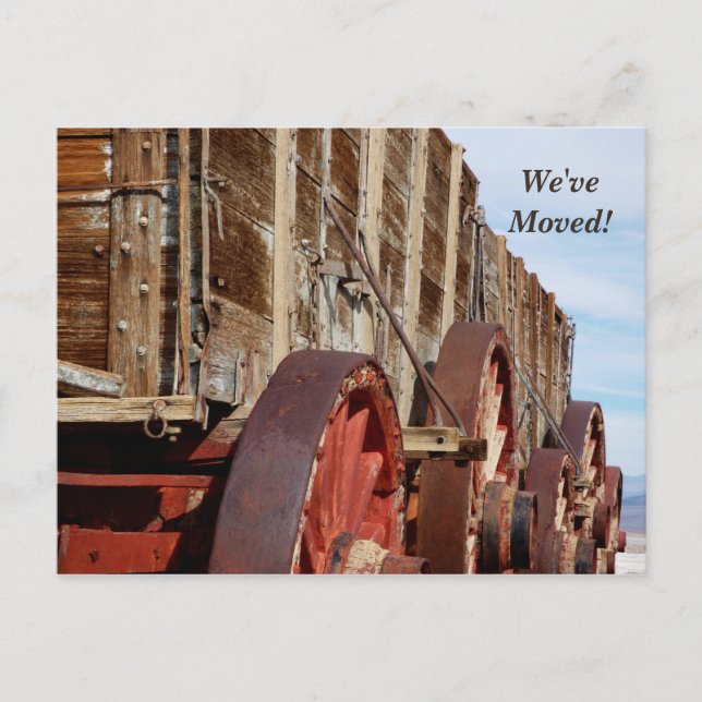 We've Moved, Wooden Wagon New Address Announcement Postcard (Front)