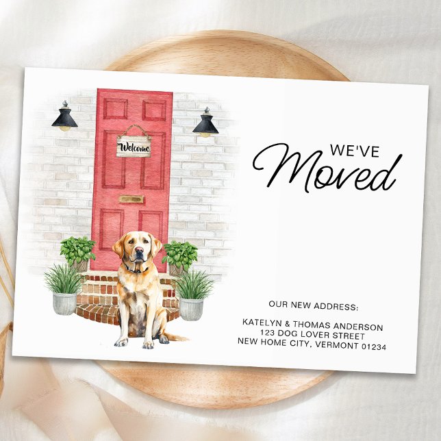 We&#x27;ve Moved Yellow Labrador Red Door Dog Moving  Announcement Postcard (Creator Uploaded)