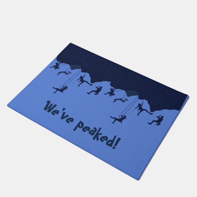 We've Peaked Fun Blue Rock Climber's Doormat (Angled)