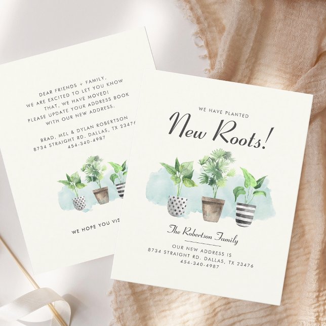 We've Planted New Roots Moving Announcement (Change of Address Potted Plants Moving Announcement Budget Card)