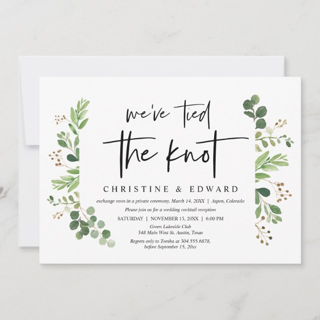 We've tied the knot, Wedding Elopement celebration Invitation (Front)
