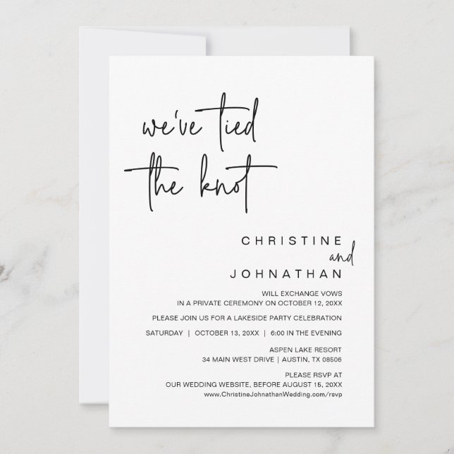 We've Tied The Knot, Wedding Elopement Party Invit Invitation (Front)