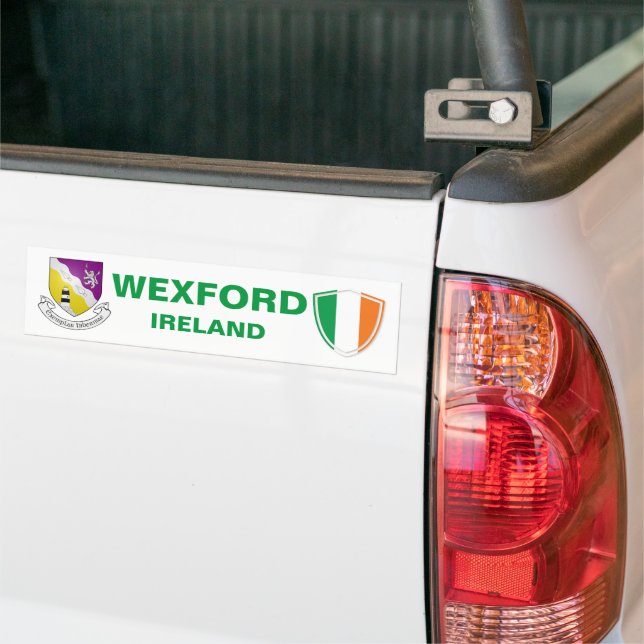 Wexford Ireland Crest and Irish Flag Bumper Sticker (On Truck)
