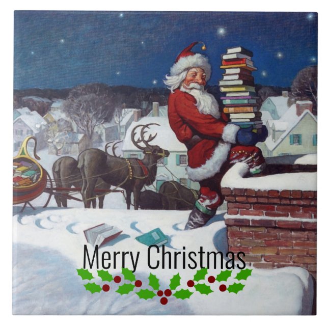 Weyeth - Santa Delivering Books for Christmas Ceramic Tile (Front)