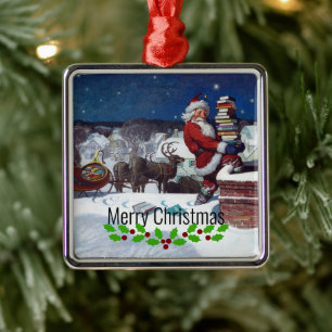 Weyeth - Santa Delivering Books for Christmas Metal Ornament