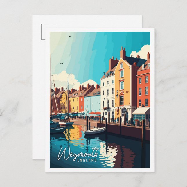 Weymouth England vintage travel illustration Postcard (Front/Back)