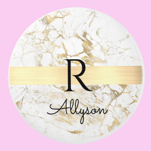 Wh & Gold Marble Gold Bar, DIY Black Name Monogram Ceramic Knob
