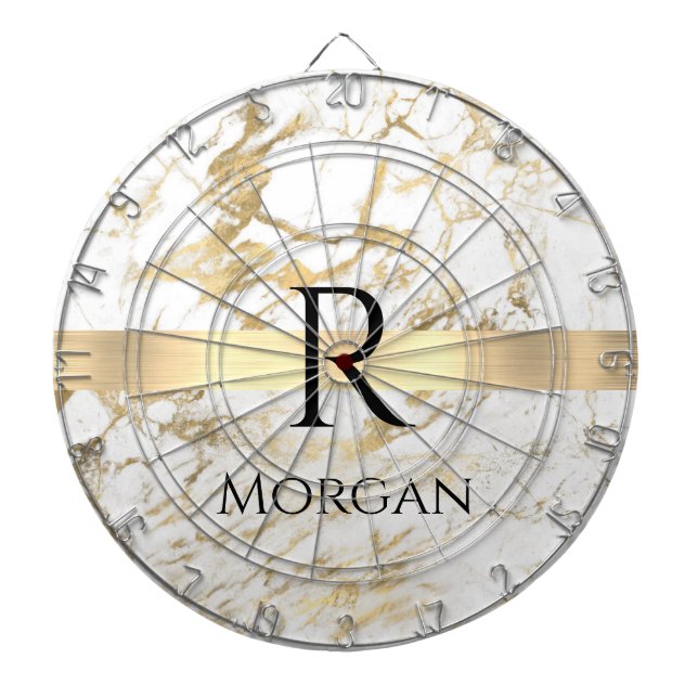 Wh & Gold Marble Gold Bar, DIY Black Name Monogram Dartboard (Front)