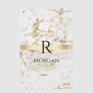Wh & Gold Marble Gold Bar, DIY Black Name Monogram Golf Towel