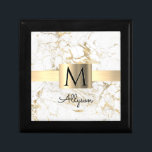 Wh & Gold Marble Gold Box, DIY Black Name Monogram Gift Box<br><div class="desc">Personalise your name in black script and black monogram on Gold Box over White and Gold Marble. Click “Customise” to change colours and type styles</div>